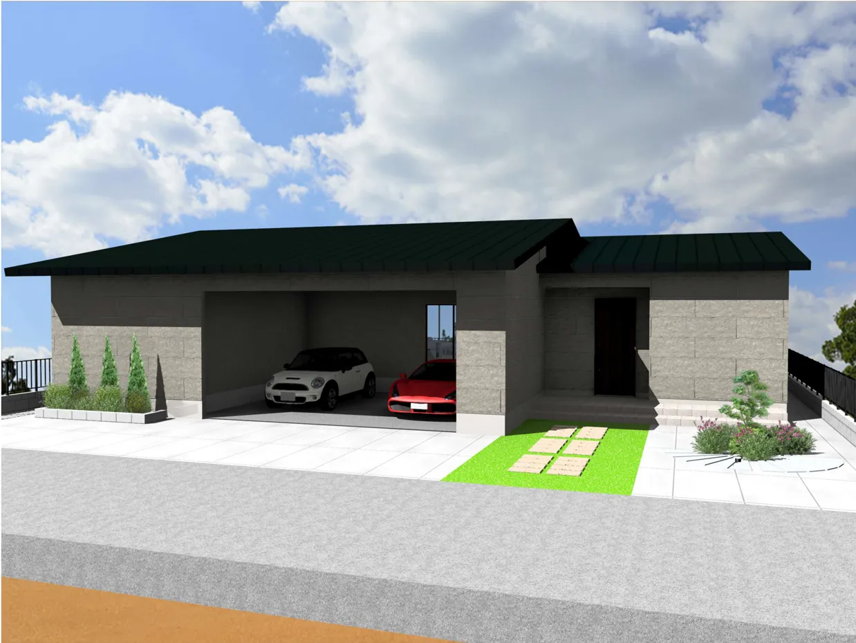 愛車を眺めながら広い空間でリッチな生活を！58坪のガレージハウス