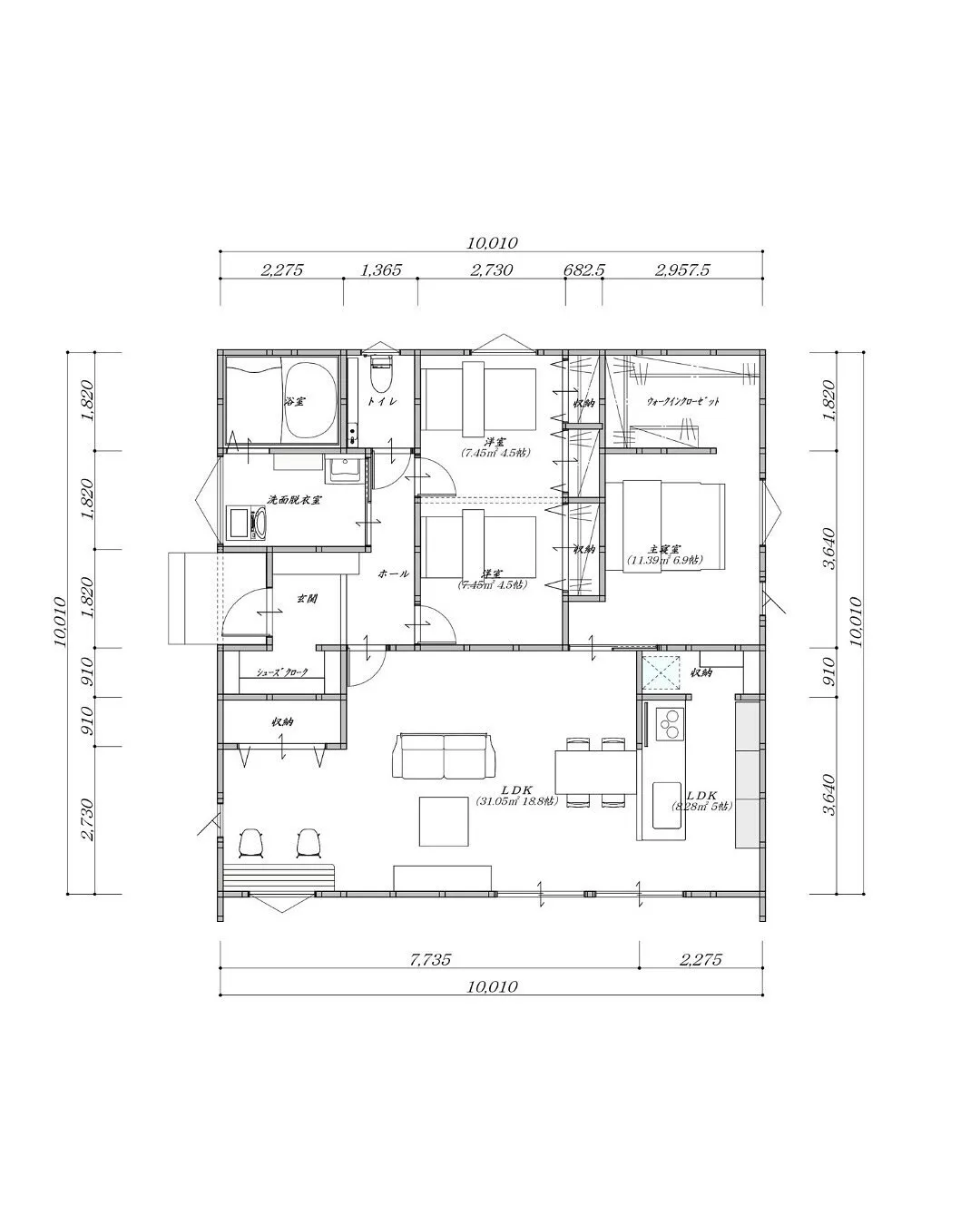 🏡【29坪3LDKのリビング学習のできる平屋間取り】⁠