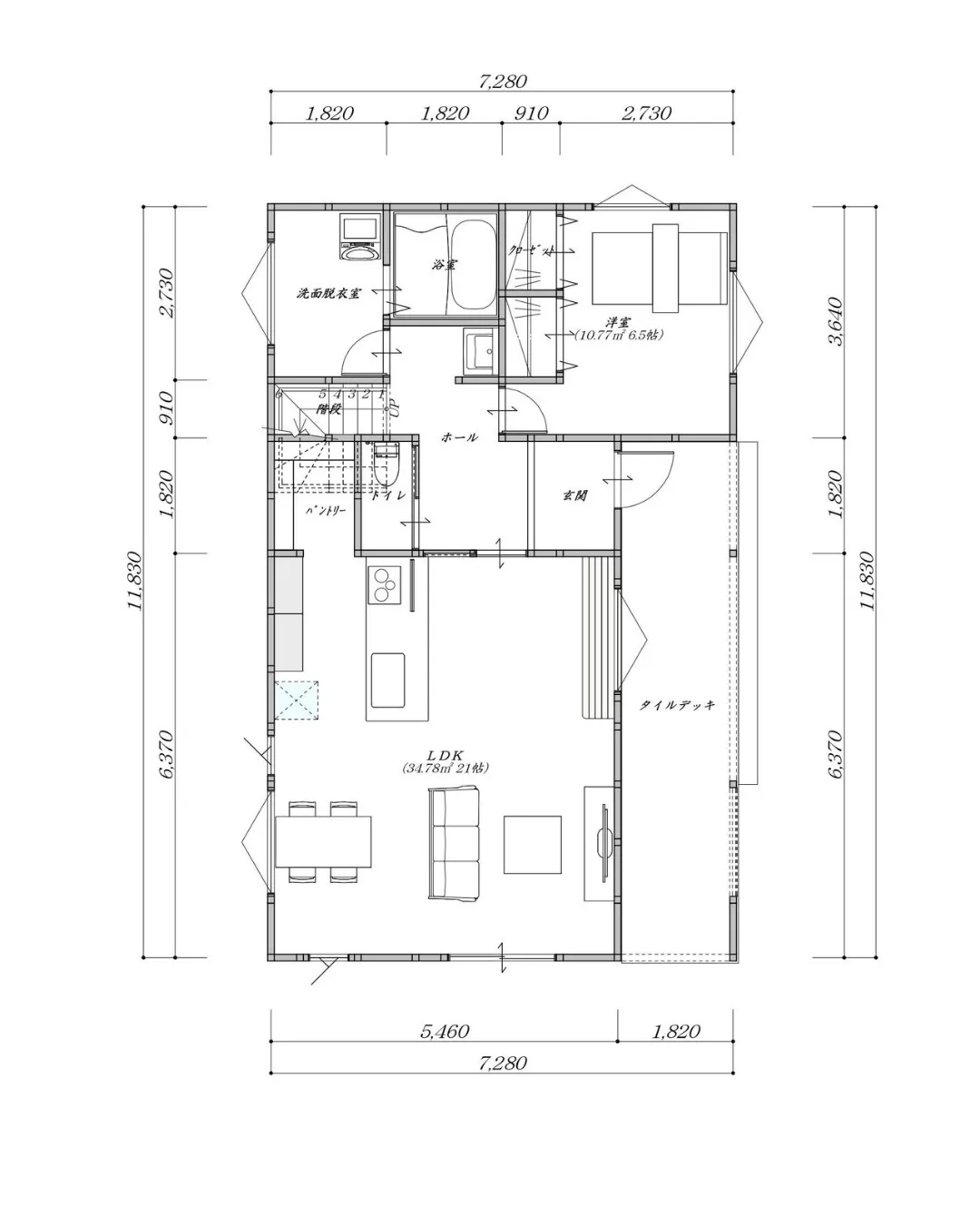 🏡【37坪4LDKの広々としたタイルデッキのある二階建てプラ...