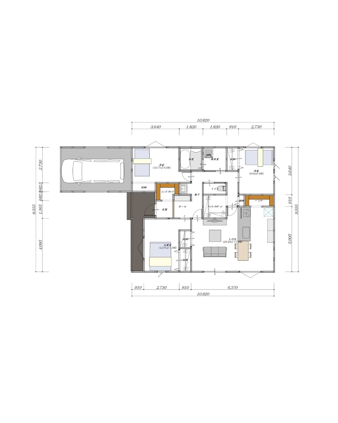 【29坪・3LDKのプライバシーを保ちやすい平屋間取り】⁠