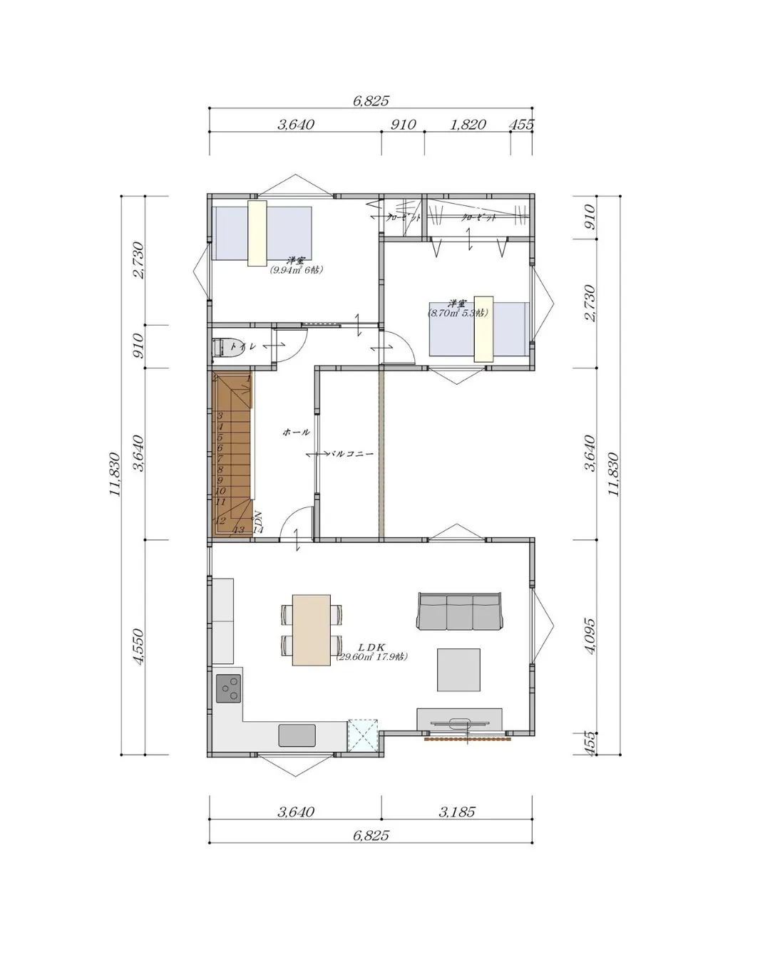 【35坪4LDKのバルコニーを囲むゆとりある二階建てプラン！...