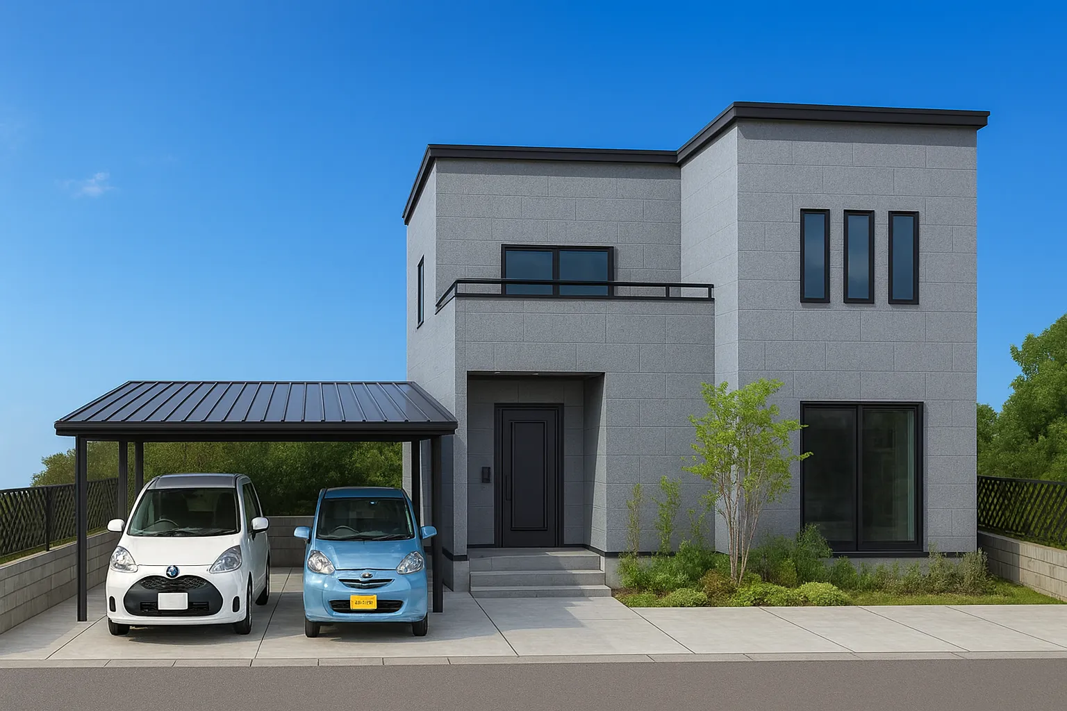 バルコニーで人目を気にせずゆっくりと３２坪の二階建て