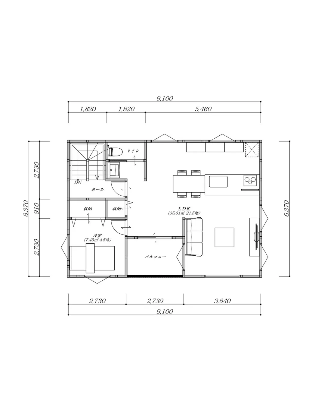 【31坪3LDKのプライバシーを確保した二階建てプラン！】