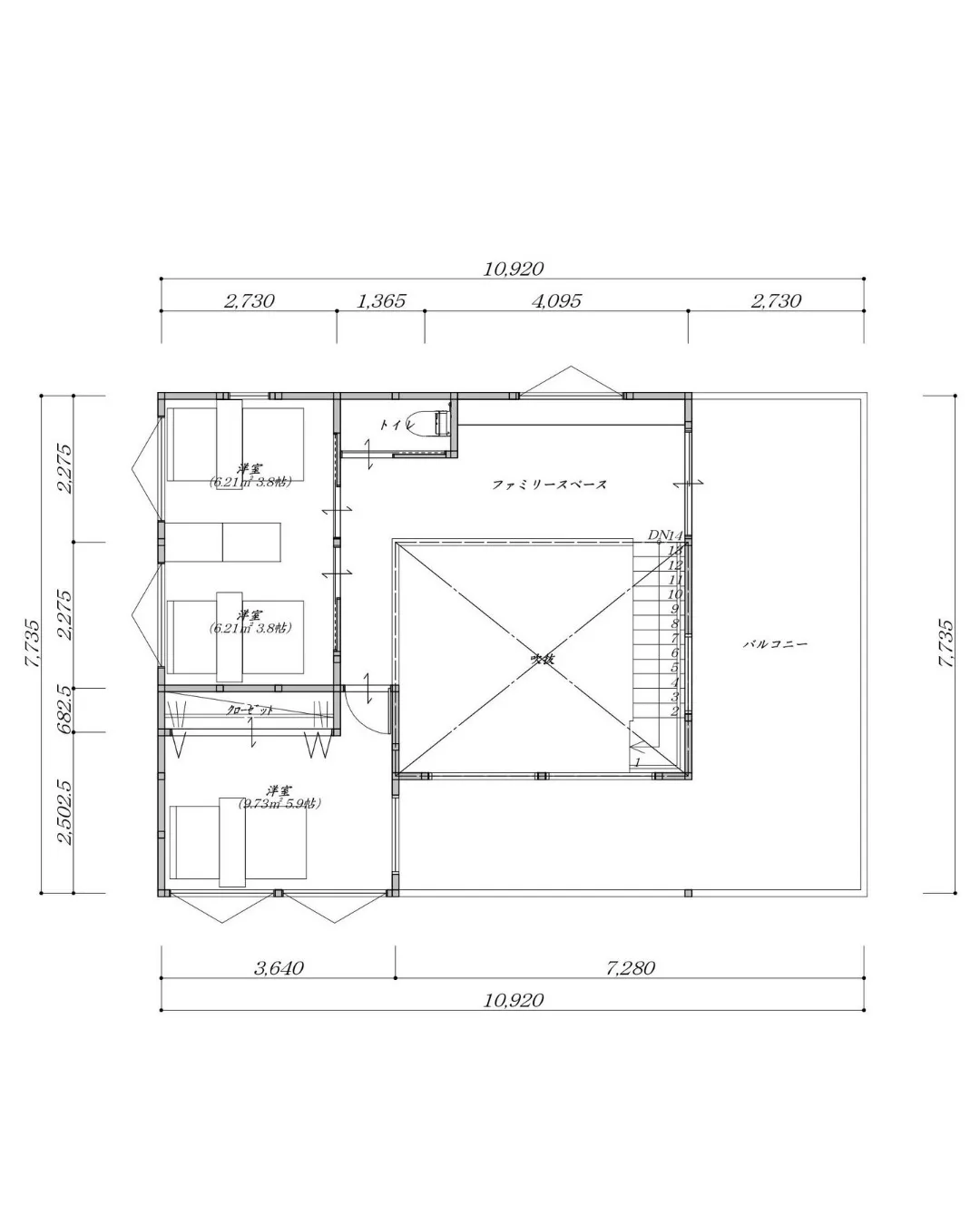 【33坪3LDKの上階と一体感のあるLDKの二階建てプラン！...