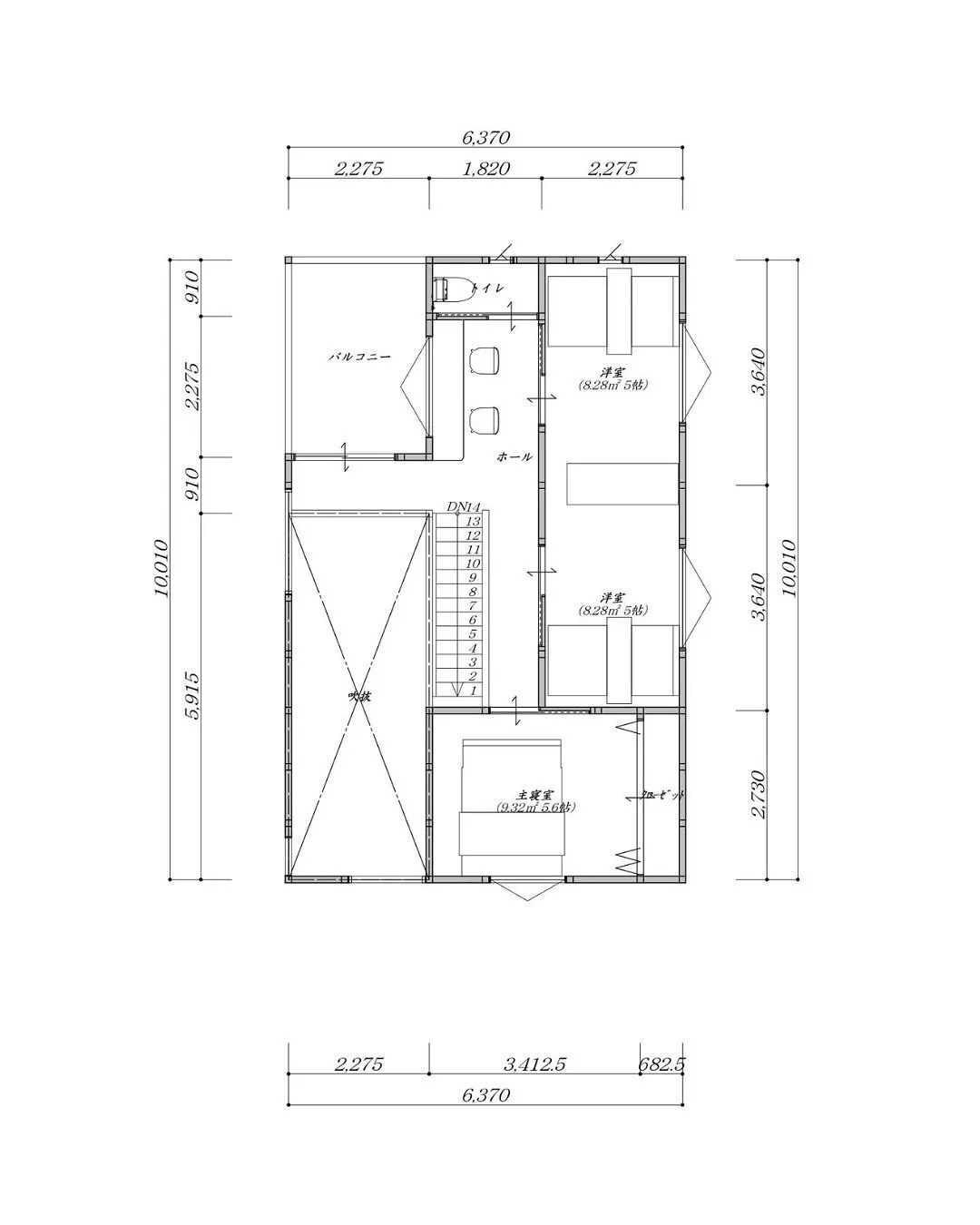 【29坪3LDKのLDKと繋がるタイルテラスの二階建てプラン...