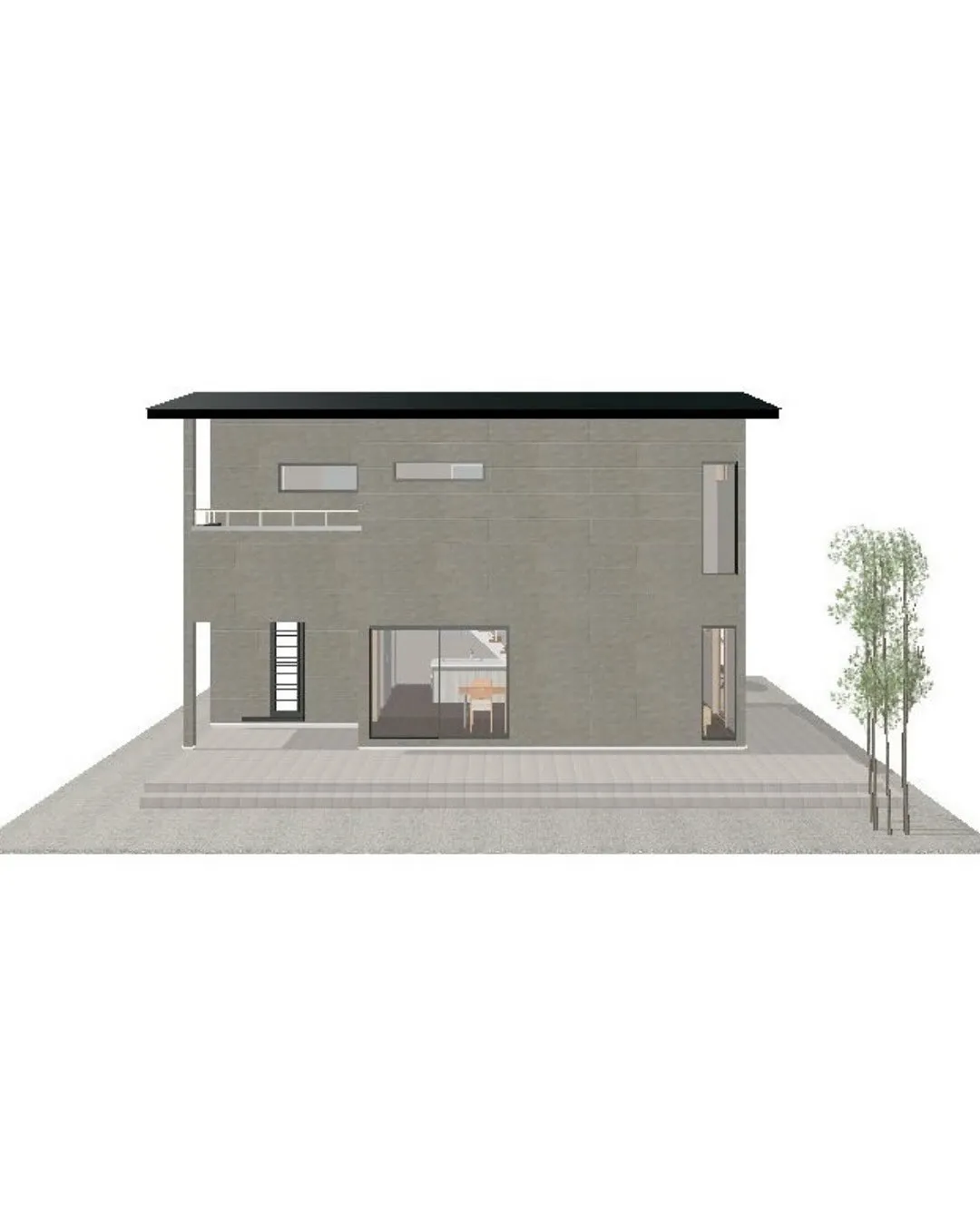 【29坪3LDKのLDKと繋がるタイルテラスの二階建てプラン...