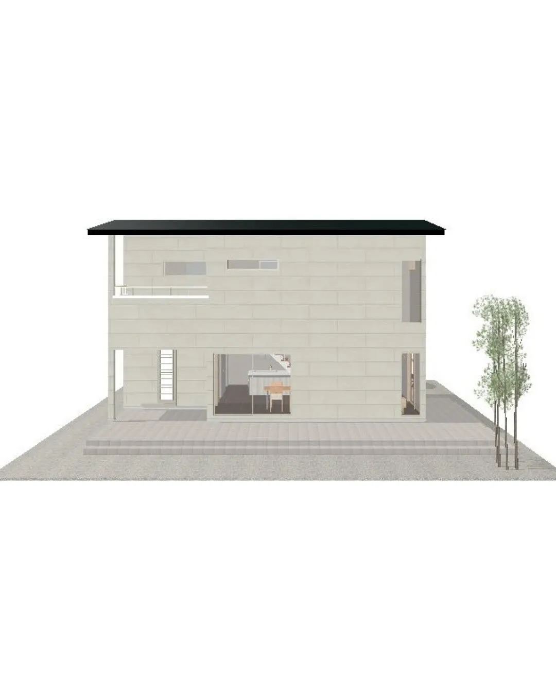 【29坪3LDKのLDKと繋がるタイルテラスの二階建てプラン...