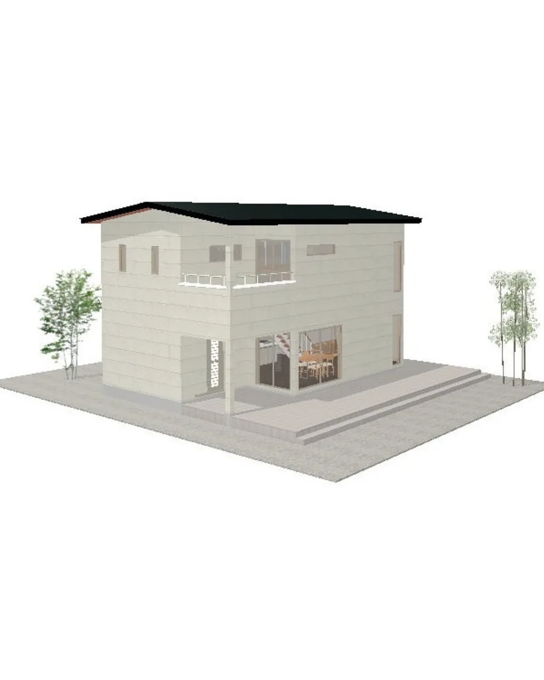 【29坪3LDKのLDKと繋がるタイルテラスの二階建てプラン...