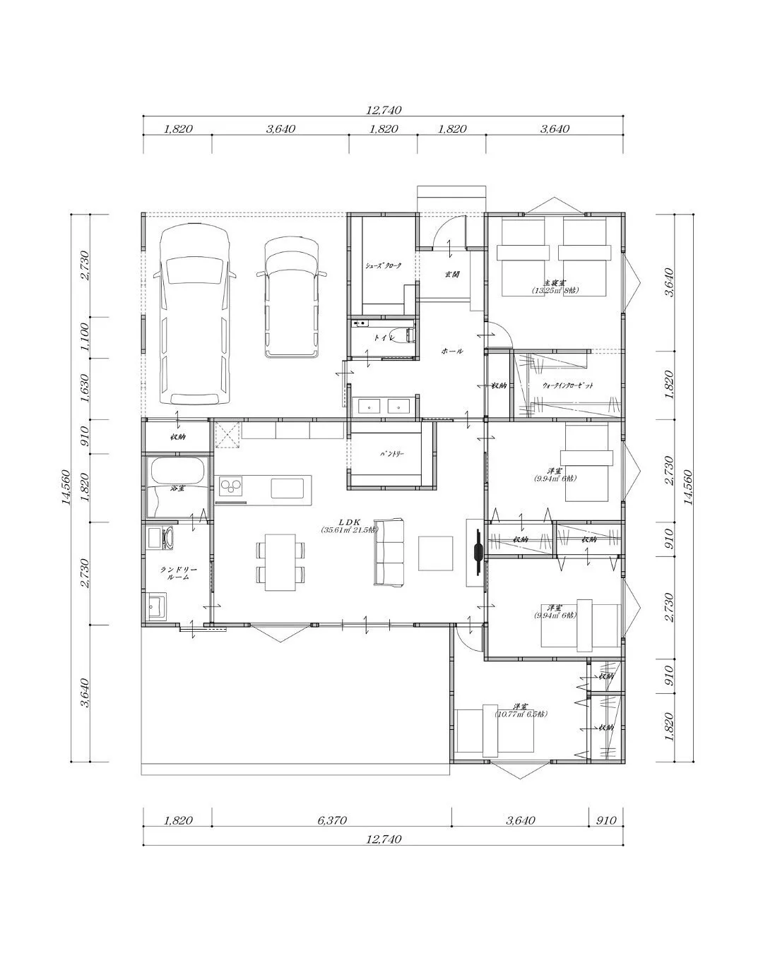 【37坪・4LDKのガレージからの動線が楽な4LDK】