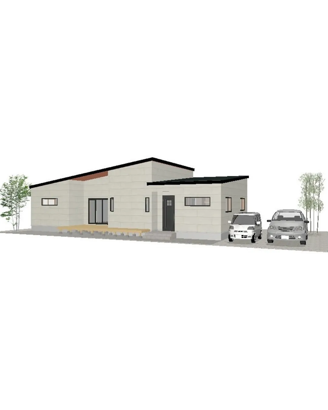 【広いウッドデッキに繋がる平屋プラン！】